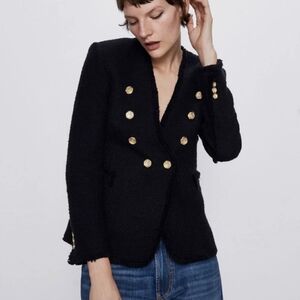 Women's Black Double-Breasted Jacket SIZE S